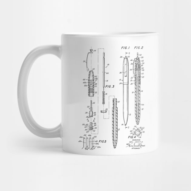 ball-point pen mechanism Vintage Patent Hand Drawing by TheYoungDesigns